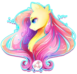 Size: 1710x1658 | Tagged: artist:koveliana, bust, chromatic aberration, colored pupils, color porn, derpibooru import, fluttershy, looking down, profile, safe, solo, sparkling