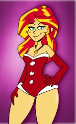 Size: 1833x3000 | Tagged: suggestive, artist:scobionicle99, derpibooru import, sunset shimmer, equestria girls, breasts, busty sunset shimmer, cleavage, clothes, female, santa costume, sexy santa costume, solo, sunset santa