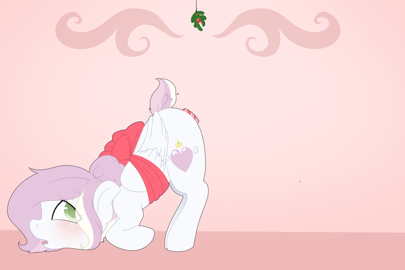 Size: 1280x853 | Tagged: questionable, artist:smallandnaughty, derpibooru import, oc, oc:princess pastel, unofficial characters only, pegasus, pony, anal insertion, blushing, bondage, bound wings, buttplug, face down ass up, gift wrapped, insertion, kiss my ass, looking back, mistleholly, mistletoe abuse, open mouth, sex toy