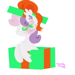 Size: 1008x1008 | Tagged: safe, artist:vanillaswirl6, derpibooru import, sweetie belle, pony, box, christmas, cute, fluffy, pony in a box, pony present, present, solo