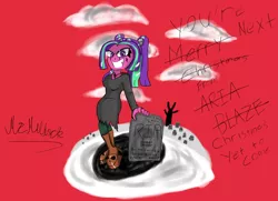 Size: 1024x740 | Tagged: semi-grimdark, artist:mildockart, derpibooru import, aria blaze, equestria girls, a christmas carol, christmas, evil grin, gravestone, looking at you, nightmare fuel, signature