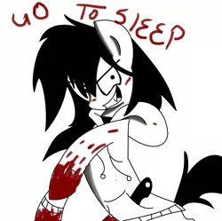 Size: 2432x2424 | Tagged: artist:nederside, blood, clothes, derpibooru import, go to sleep, hoodie, jeff the killer, knife, ponified, semi-grimdark, solo