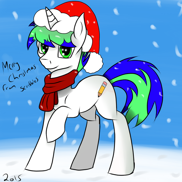 Size: 3000x3000 | Tagged: 2015, artist:scribbles151, christmas, derpibooru import, happy holidays, hat, holiday, merry christmas, oc, safe, santa hat, snow, snowfall, solo, unofficial characters only