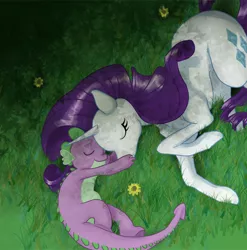 Size: 640x647 | Tagged: dead source, source needed, safe, artist:m0on13aby, derpibooru import, edit, rarity, spike, dragon, pony, unicorn, cropped, cute, eyes closed, female, lying down, male, mare, shipping, side, sleeping, sparity, straight