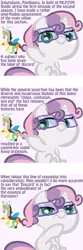 Size: 1100x3300 | Tagged: safe, artist:tess, derpibooru import, edit, discord, sweetie belle, draconequus, pony, unicorn, ponibooru, season 2, artifact, brony, comic, fandom, fangs, female, filly, floppy ears, formal, frown, glasses, hipster, looking at you, looking back, nerd, open mouth, pointing, simple background, sitting, smarty belle, smiling, smug, text, thinking, underhoof, white background