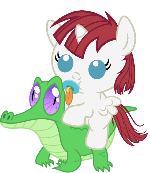 Size: 836x967 | Tagged: safe, artist:red4567, derpibooru import, gummy, oc, oc:fausticorn, alicorn, pony, alicorn oc, baby, baby pony, cute, faustabetes, lauren faust, pacifier, ponies riding gators, recolor, weapons-grade cute