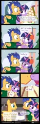 Size: 640x1940 | Tagged: suggestive, artist:dm29, derpibooru import, caramel, flash sentry, twilight sparkle, twilight sparkle (alicorn), alicorn, pony, bait and switch, bedroom eyes, book, boop, comic, dialogue, eye contact, female, flashlight, frown, get your mind out of the gutter, gift giving, grin, happy, hearth's warming, innocent innuendo, innuendo, male, mare, noseboop, open mouth, shipping, smiling, squee, straight, that pony sure does love books, trio, wide eyes
