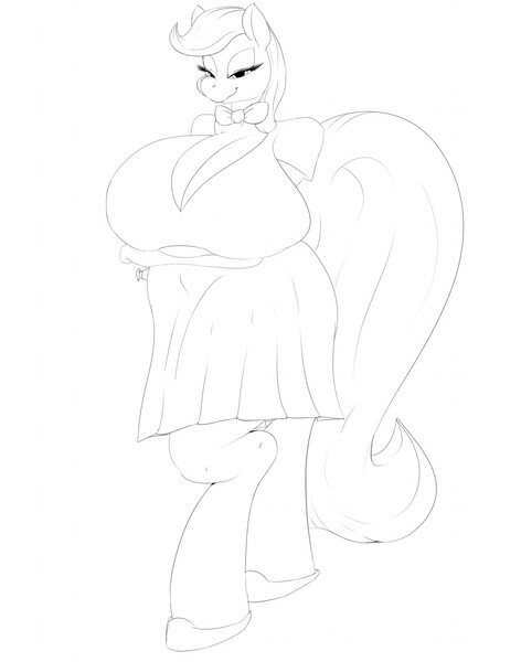 Size: 1006x1280 | Tagged: anthro, artist:digitaldomain123, ass, beauty brass, big breasts, bowtie, breasts, busty beauty brass, cleavage, clothes, derpibooru import, dress, female, hooves, horseshoes, huge breasts, huge butt, huge tail, impossibly large breasts, inflatable, inflatable anthro mare, inflation, large butt, mane, rubberquestria, suggestive, tail, unguligrade anthro