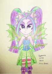 Size: 990x1414 | Tagged: safe, artist:blazingdazzlingdusk, derpibooru import, aria blaze, equestria girls, rainbow rocks, ariabetes, clothes, cute, equestria girls minis, fin wings, ponied up, skirt, sleeveless, solo, the dazzlings