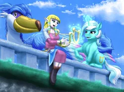 Size: 4042x3000 | Tagged: artist:mykegreywolf, crossover, derpibooru import, loftwing, lyra heartstrings, lyre, princess zelda, safe, the legend of zelda, the legend of zelda: skyward sword