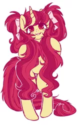 Size: 1200x1920 | Tagged: safe, artist:hawthornss, derpibooru import, oc, oc:seren, oc:seren song, unofficial characters only, pony, unicorn, bipedal, blushing, hair bow, long hair, long mane, smiling, twintails