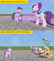 Size: 1280x1440 | Tagged: safe, artist:dragonboi471, derpibooru import, applejack, fluttershy, pinkie pie, rainbow dash, rarity, starlight glimmer, twilight sparkle, twilight sparkle (alicorn), alicorn, pony, the cutie re-mark, 3d, comic, female, frontier justice, gmod, loose cannon, mane six, mare, team fortress 2, wrap assassin, your eternal reward