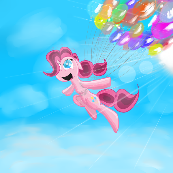 Size: 1024x1024 | Tagged: safe, artist:ba2sairus, derpibooru import, pinkie pie, balloon, solo, then watch her balloons lift her up to the sky