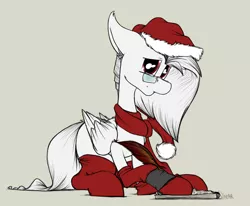 Size: 1314x1081 | Tagged: safe, artist:sinrar, derpibooru import, oc, oc:whiter penmanship, unofficial characters only, pegasus, pony, clothes, glasses, hat, quill, santa hat, scarf, socks, solo