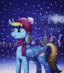 Size: 4000x4500 | Tagged: artist:mrscroup, clothes, cloud, derpibooru import, oc, oc:bolterdash, safe, scarf, snow, snowfall, solo, unofficial characters only