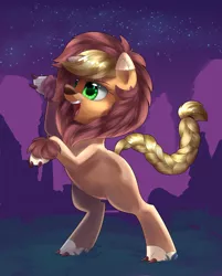 Size: 1200x1493 | Tagged: applejack, applelion, artist:nalenthi, artist:notenoughapples, clothes, collaboration, derpibooru import, night, open mouth, rearing, safe, solo