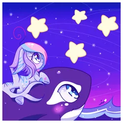 Size: 1200x1200 | Tagged: safe, artist:ipun, derpibooru import, oc, oc:nimune, unofficial characters only, orca, original species, shark pony, blushing, female, heart eyes, night, shooting star, stars, wingding eyes