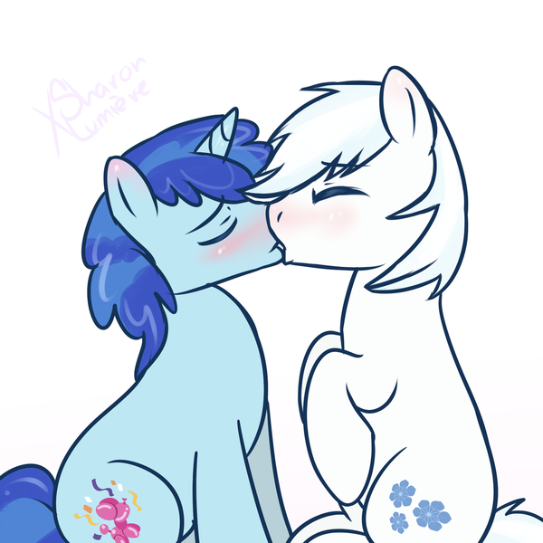 Size: 1024x1024 | Tagged: artist:sugguk, blushing, cute, derpibooru import, double dawwmond, double diamond, favorbetes, gay, kissing, male, partydiamond, party favor, safe, shipping