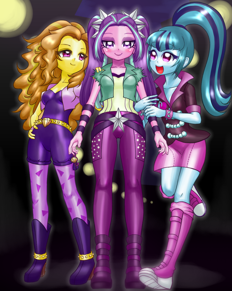 Size: 640x800 | Tagged: safe, artist:jurisalis, derpibooru import, adagio dazzle, aria blaze, sonata dusk, equestria girls, rainbow rocks, clothes, cute, female, hand on hip, happy, looking at you, open mouth, smiling, the dazzlings, trio