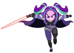 Size: 2200x1580 | Tagged: safe, artist:mrflabbergasted, derpibooru import, aria blaze, equestria girls, angry, badass, clothes, costume, crossover, grey jedi, lightsaber, madorable, sith, solo, star wars, weapon