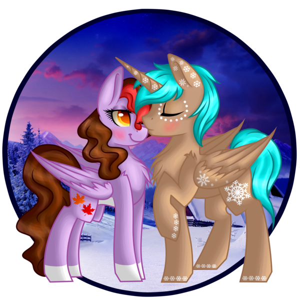 Size: 5500x5500 | Tagged: safe, artist:blocksy-art, derpibooru import, oc, unofficial characters only, alicorn, pony, absurd resolution, oc x oc, shipping, winter