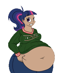 Size: 900x1100 | Tagged: dead source, safe, artist:bigponiesinc, derpibooru import, twilight sparkle, human, ask feedee twilight, animated, bbw, belly, belly button, belly grab, big belly, clothes, fat, humanized, innie belly button, obese, solo, sweater, twilard sparkle