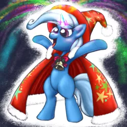 Size: 1024x1024 | Tagged: safe, artist:remyroez, derpibooru import, trixie, pony, unicorn, bell, cape, clothes, female, mare, solo