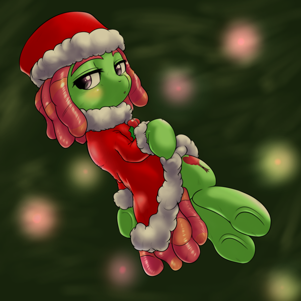 Size: 1000x1000 | Tagged: artist:ushiro no kukan, clothes, derpibooru import, hat, safe, santa costume, santa hat, solo, tree hugger