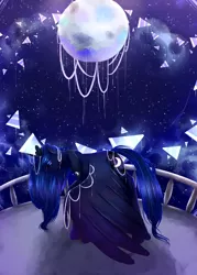 Size: 2250x3150 | Tagged: artist:xkittyblue, balcony, derpibooru import, jewelry, moon, night, princess luna, safe, solo