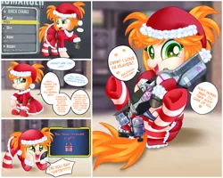 Size: 1280x1024 | Tagged: amputee, artist:imoshie, borderlands, borderlands 2, christmas, clothes, comic, cute, derpibooru import, gaige, gun, hat, oc, prosthetic limb, safe, santa hat, scrunchy face, socks, striped socks, unofficial characters only, weapon