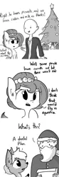 Size: 720x2160 | Tagged: safe, artist:tjpones, derpibooru import, oc, oc:brownie bun, oc:richard, unofficial characters only, deer, human, reindeer, horse wife, christmas, christmas tree, comic, dental plan, monochrome, santa claus, tree