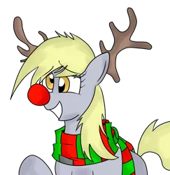 Size: 882x907 | Tagged: safe, artist:bryantcore, derpibooru import, derpy hooves, pegasus, pony, antlers, christmas, clothes, female, mare, scarf, simple background, solo