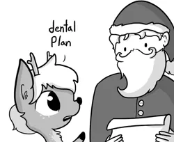 Size: 708x578 | Tagged: safe, artist:tjpones, derpibooru import, edit, deer, reindeer, barely pony related, cropped, dental plan, dialogue, ear fluff, grayscale, meme, monochrome, santa claus, simple background, the simpsons, white background