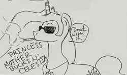 Size: 1947x1151 | Tagged: artist:xxtaraxkitaidexx, derpibooru import, monochrome, princess celestia, safe, smoking, solo, sunglasses