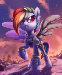 Size: 2073x2499 | Tagged: safe, artist:dawnfire, derpibooru import, rainbow dash, pegasus, pony, the cutie re-mark, alternate timeline, apocalypse dash, badass, clothes, colored pupils, crystal war timeline, cute, dashabetes, female, mare, scar, solo