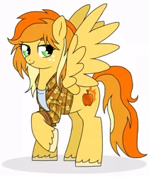 Size: 640x763 | Tagged: safe, artist:unoriginai, derpibooru import, oc, oc:fireside, unofficial characters only, pegasus, pony, clothes, cute, next generation, offspring, parent:braeburn, parent:spitfire, parents:spitburn, shadow, simple background, solo, white background