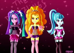 Size: 2330x1660 | Tagged: suggestive, artist:dieart77, derpibooru import, adagio dazzle, aria blaze, sonata dusk, equestria girls, bedroom eyes, belly button, breasts, busty adagio dazzle, busty aria blaze, busty sonata dusk, cleavage, clothes, commission, female, females only, lingerie, looking at you, the dazzlings