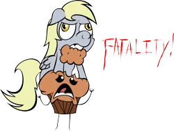Size: 1327x1000 | Tagged: safe, artist:lordcurly972, derpibooru import, derpy hooves, pegasus, pony, eating, fatality, female, food, mare, mortal kombat, muffin, simple background, transparent background