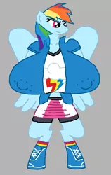 Size: 600x950 | Tagged: anthro, big breasts, breasts, busty rainbow dash, derpibooru import, equestria girls outfit, erect nipples, female, huge breasts, impossibly large breasts, ms paint, nipple outline, nipples, no tail, nudity, rainbow dash, solo, stylistic suck, suggestive, tight clothing, unguligrade anthro