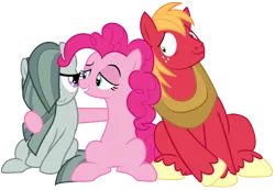 Size: 10271x7087 | Tagged: safe, artist:greenmachine987, derpibooru import, big macintosh, marble pie, pinkie pie, earth pony, pony, hearthbreakers, absurd resolution, cute, hair over one eye, male, marblebetes, marblemac, shipper on deck, shipping, simple background, sitting, stallion, straight, transparent background, vector