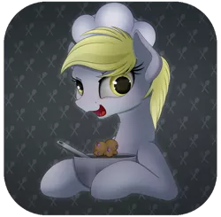 Size: 1024x1003 | Tagged: safe, artist:allyster-black, derpibooru import, derpy hooves, pegasus, pony, bowl, chef, cute, derp, female, food, hat, mare, muffin, solo, spoon