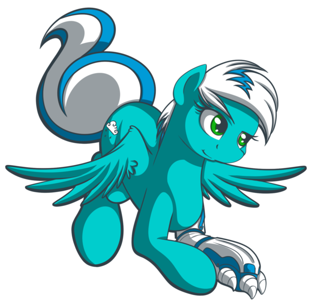 Size: 1024x997 | Tagged: safe, artist:allyster-black, derpibooru import, oc, oc:frosty winds, unofficial characters only, cyborg, pegasus, pony, fallout equestria, fallout equestria: memories, cute, female, flying, solo