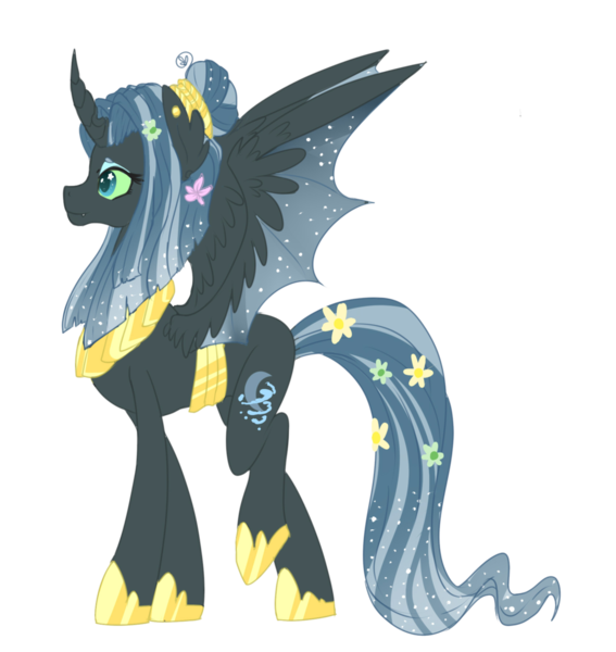 Size: 1024x1084 | Tagged: artist:craftedfun3, changepony, derpibooru import, hybrid, interspecies offspring, magical lesbian spawn, oc, oc:princess lunar petal, offspring, parent:princess luna, parent:queen chrysalis, parents:chrysaluna, safe, solo, unofficial characters only