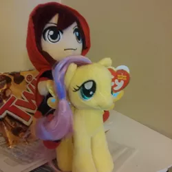 Size: 540x540 | Tagged: beanie babies, crossover, derpibooru import, fluttershy, irl, photo, plushie, pony riders, ruby rose, rwby, safe, ty