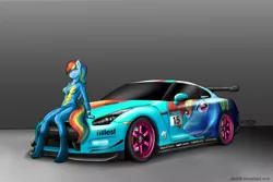 Size: 1620x1080 | Tagged: anthro, artist:sikdrift, car, derpibooru import, female, nissan, nissan gt-r, rainbow dash, solo, solo female, suggestive, supercar, wonderbolts uniform