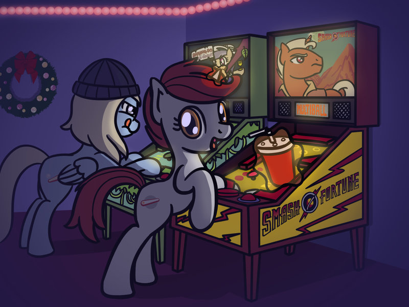 Size: 800x600 | Tagged: artist:flutterluv, daring do, derpibooru import, hat, magic, oc, oc:tilt, oc:tilt arcade, pinball, safe, smash fortune