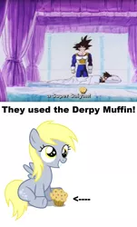 Size: 1252x2074 | Tagged: safe, derpibooru import, derpy hooves, pegasus, pony, dragon ball z, dragonball z abridged, female, filly, filly derpy, foal, food, mare, muffin, younger