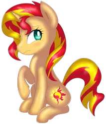 Size: 861x1010 | Tagged: safe, artist:rosaiine, derpibooru import, sunset shimmer, pony, unicorn, equestria girls, blushing, female, mare, simple background, sitting, solo, white background