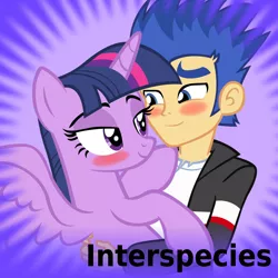 Size: 1024x1024 | Tagged: safe, artist:dtkraus, derpibooru import, flash sentry, twilight sparkle, twilight sparkle (alicorn), pony, derpibooru, equestria girls, bedroom eyes, blushing, couple, embrace, female, flashlight, holding a pony, human flash sentry x pony twilight, interspecies, male, meta, official spoiler image, shipping, smiling, spoilered image joke, straight