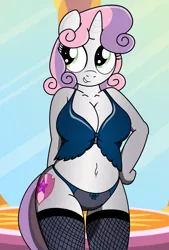 Size: 2100x3100 | Tagged: anthro, arm hooves, artist:an-tonio, artist:pananovich, belly button, breasts, busty sweetie belle, cameltoe, cleavage, clothes, colored, color edit, derpibooru import, edit, female, fishnets, lingerie, nightgown, older, panties, solo, solo female, suggestive, sweetie belle, underwear